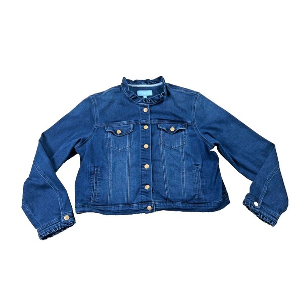 Draper James Denim Jacket Women's XXL Blue RSVP Ruffle Trim - Picture 1 of 8